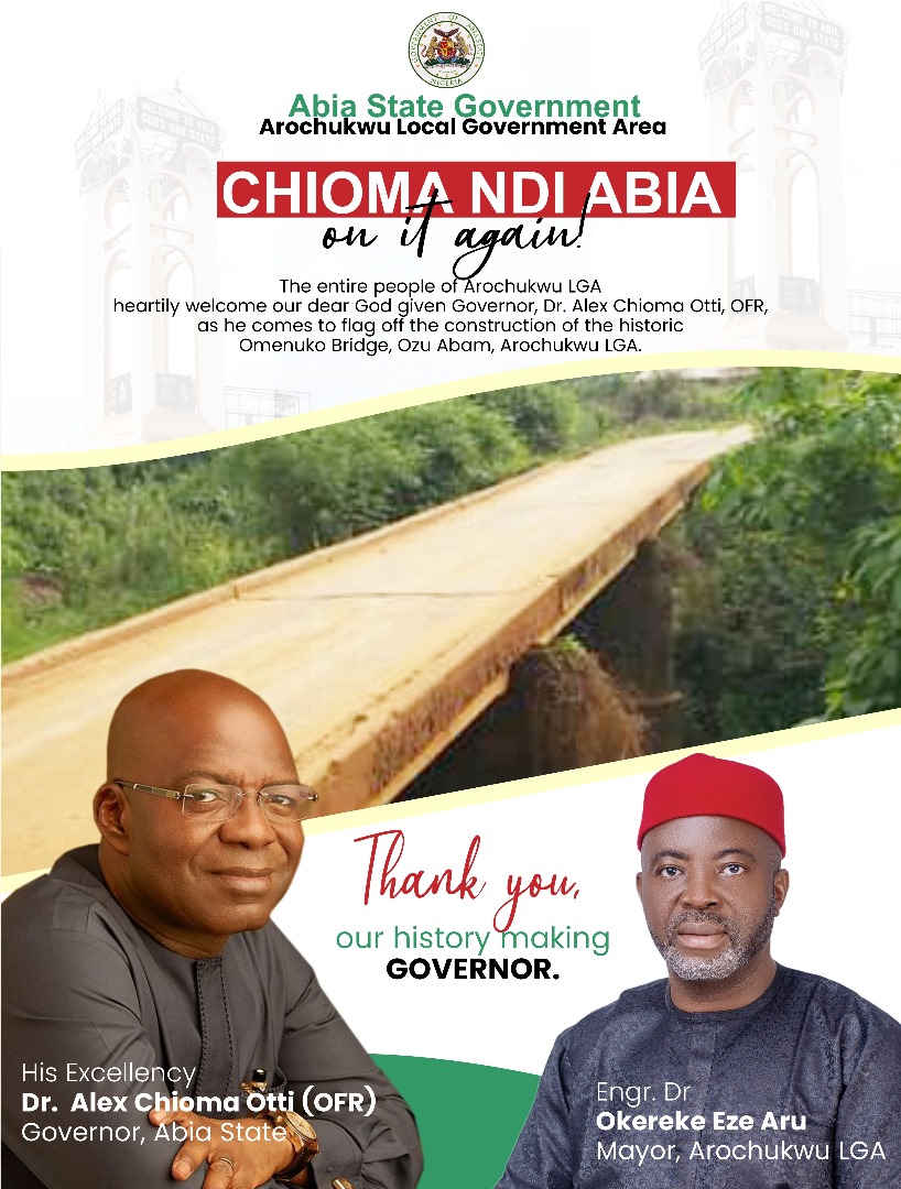 Omenuko Bridge: Mayor Of Arochukwu, Engr. Dr. Chibuike Eze Aru Welcome Abia Governor, Dr. Alex Otti
