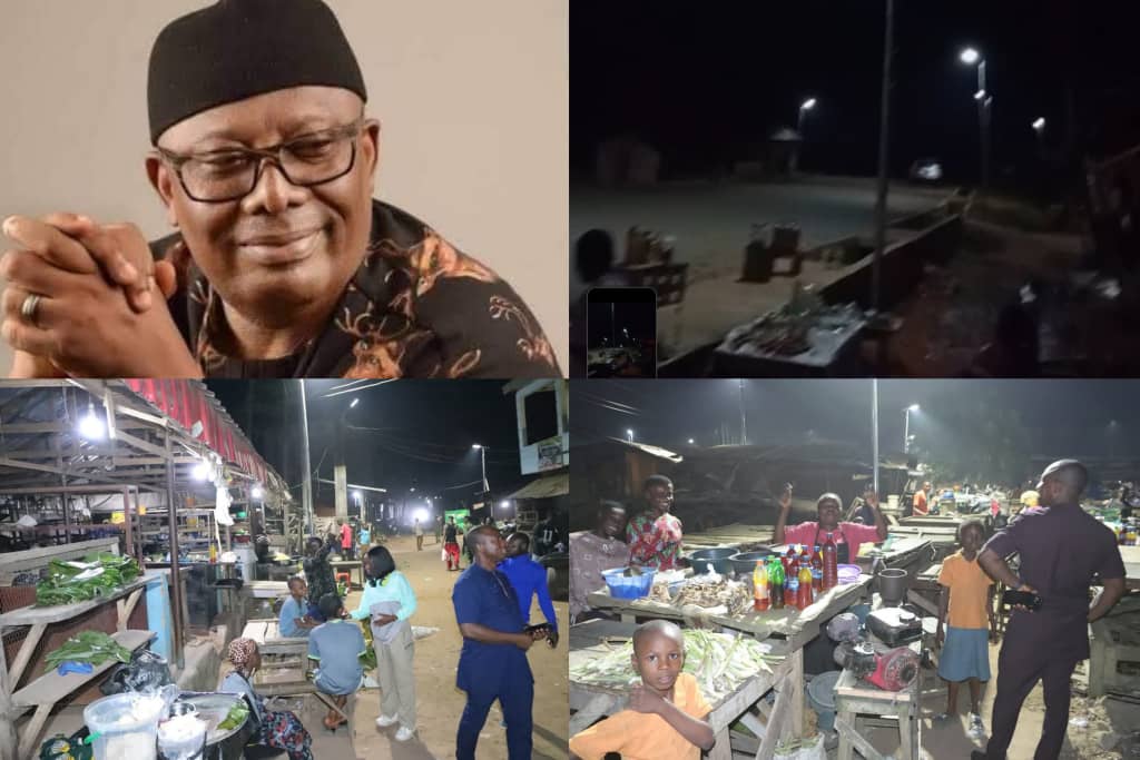 Senator Akobundu Installs Solar-Powered Streetlights at A for Umuda Market, Ofeme, Umuahia North.