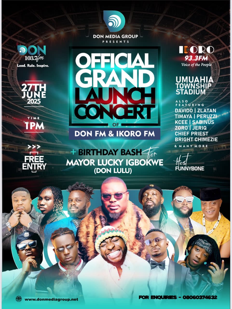 Just In: Davido, Timaya, Kcee, Cubana Chief Priest, Bright Chimezie, For Don’s Media Launch in Abia State