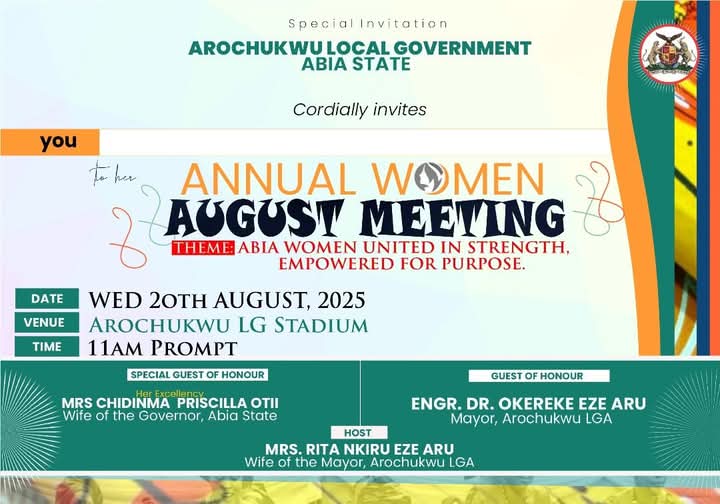 2025 August Meeting: Mrs. Rita Nkeiru Eze Aru, Wife of the Mayor Of Arochukwu Sets To Host Arochukwu Women.