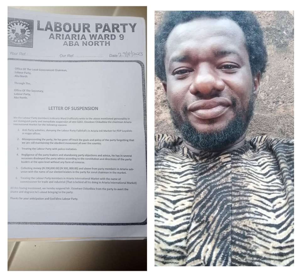 TE‌NSION MOUNTS IN‌ ARIARIA A⁠S TRADER‌S, PARTY STAK‍EHOL⁠DERS RESIST AL‌LEGED MOVE TO R⁠ETURN S⁠USPENDED CHAIRMAN, CHIKADIBIA OZOEKWE