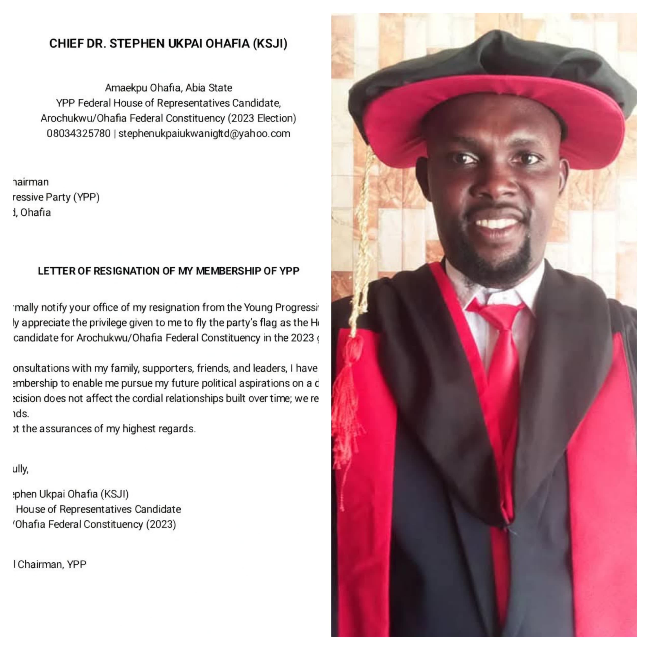 YPP Chieftain, Chief Dr. Stephen Ukpai Resigns From Party