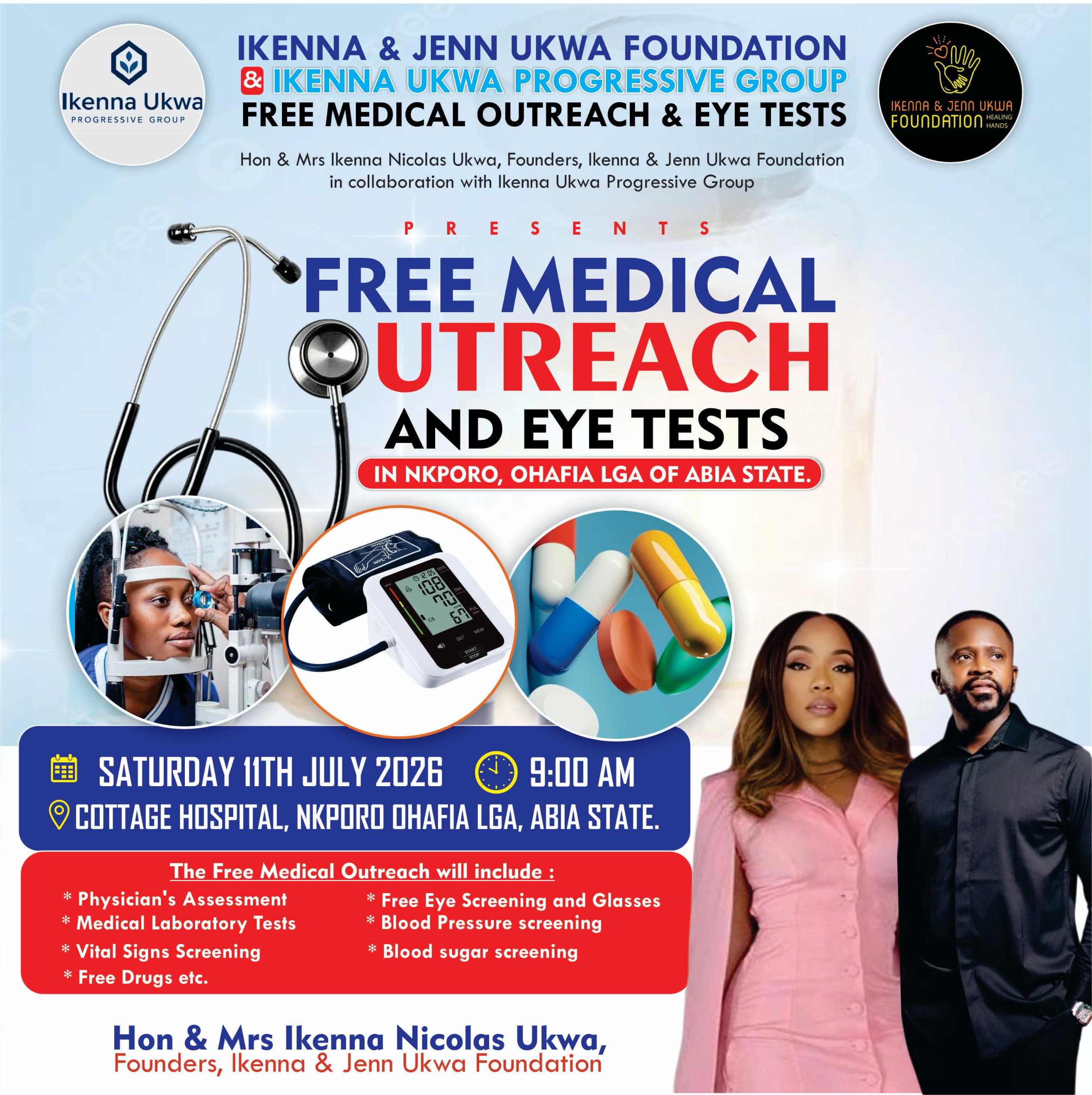 IKENNA & JENN UKWA FOUNDATION SET TO EMBARK ON A FREE MEDICAL OUTREACH IN NKPORO