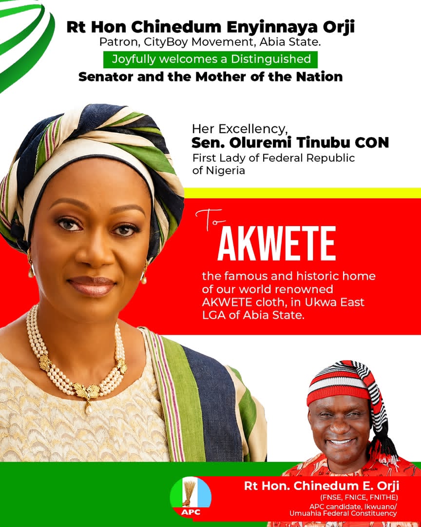 Rt. Hon Chinedum Orji Welcomes Nigeria First Lady, Senator Oluremi Tinubu to Abia.