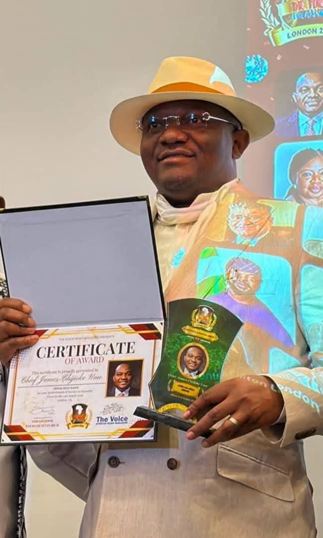 Mayor of Arochukwu, Prof. Okereke Eze Aru Congratulates Chief James Ume (Ike Abam) On Prestigious African Hero Award 2026