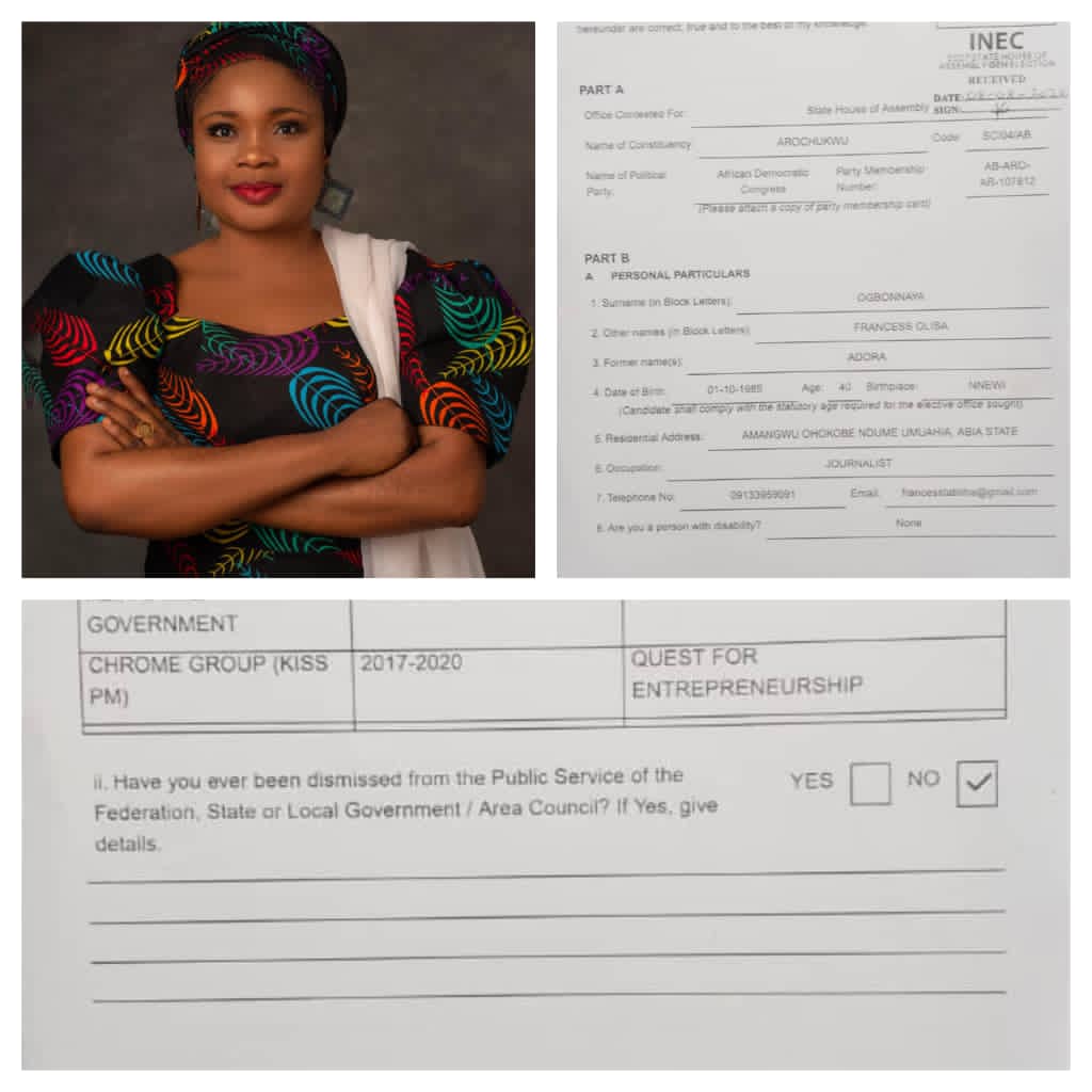 INEC PUBLISHES TABITHA AS ADC CANDIDATE FOR AROCHUKWU STATE CONSTITUENCY