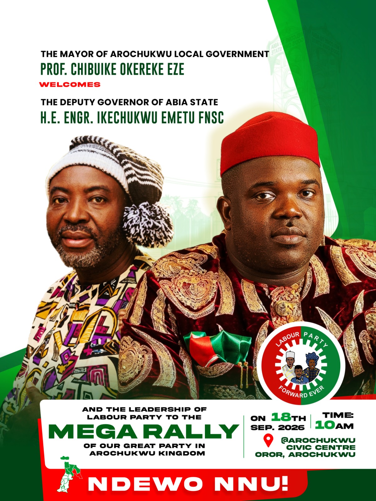 MAYOR OF AROCHUKWU LGA, PROF. OKEREKE EZE ARU WELCOMES ABIA DEPUTY GOVERNOR TO AROCHUKWU KINGDOM AS MULTITUDES DEFECT TO LABOUR PARTY TODAY